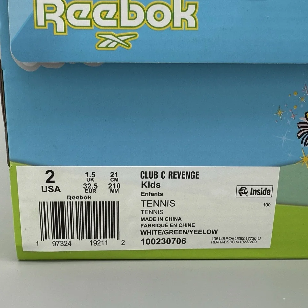 Reebok x Sesame Street Club C Revenge Kids Size 2 White Green Limited‎ Rare NIB